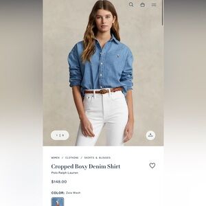 Ralph Lauren cropped boxy denim shirt size M